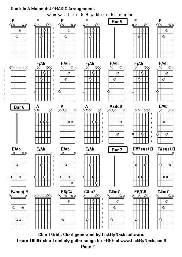 Chord Grids Chart of chord melody fingerstyle guitar song-Stuck In A Moment-U2-BASIC Arrangement,generated by LickByNeck software.
